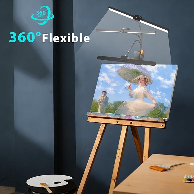Rechargeable Clip-on Easel Light for Painting, 64 LEDs 4 Color Modes 3 Brightness, Eye-Care Desk Lamp Cordless Easel Lamp for Artists Drawing Art Studio, Memory Function & Touch Control