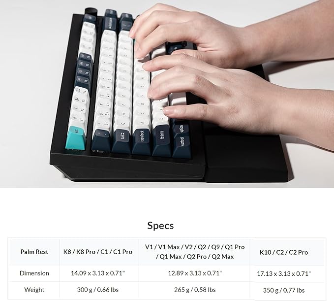 Ergonomic Silicone Wrist Rest for Keychron K10 / K10 Version 2 / C2 / C2 Pro,17.13" Honeycomb Non-Slip Palm Rest, 100% Full-Sized Mechanical Keyboards Support with Typing