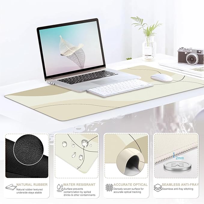 iCasso Large Gaming Mouse Pad Wrist Support Set, Desk Mat, 4in1 XXL Mousepad + Keyboard Wrist Rest+Mouse Wrist Rest+Coaster Set with Ergonomic Design for Home Office Table Computer-Brown Art