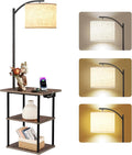 PESRAE Floor Lamp with Table,Lamps for Nightstand with Charging Station(USB & Type-C & AC Port), 3 Color Temperatures 9W LED Bulb, Modern Shelves Side Table for Bedroom, Office