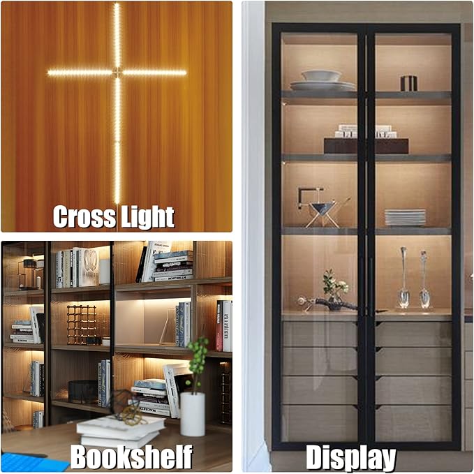 WOBANE Under Cabinet Lighting Kit,8PCS 12 inch Led Light Bars,Under Counter Lights for Kitchen,Cupboard,Desk,Bookcase,Shelf,Showcase Display,DIY Tape Light,Variety Connectors,1200lm,2700K WarmWhite