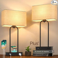 Set of 2 Wireless Charging Touch Control 3-Way Dimmable Table Lamps, Beside Nightstand Lamps for Bedroom with USB Port & AC Outlet, Living Room Office End Table Modern Black Lamps, LED Bulbs Included