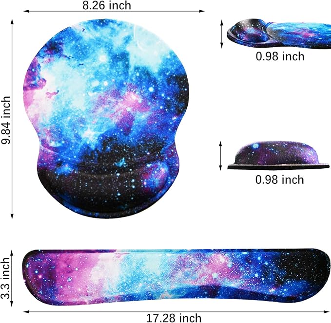 ArtSo Upgraded Wrist Rest Support for Mouse Pad & Keyboard, Ergonomic Gel Mousepad Non-Slip Rubber Base Home, Office Wrist Support & Easy Typing Cushion with Neoprene Cloth & Soft Memory Foam, Galaxy
