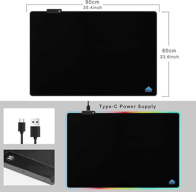 Cacoy 36" x 24" RGB Mouse Pad, XXL Mouse Mat with 9 LED Lighting Effect, Extended Desk Mat for Home Office Computer, Non-Slip Rubber Base, Stitched Edges, Gaming Mouse pad for Keyboard & Laptop, Black