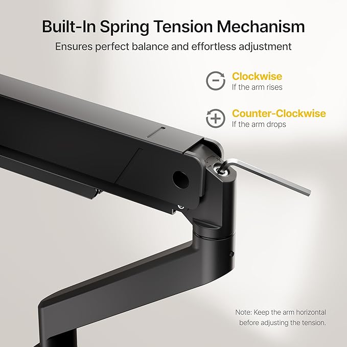 monTEK Single Monitor Arm for Max 45 Inch Ultrawide Screens Adjustable Monitor Desk Mount Holds 35 Lbs Cable Management with Clamp/Grommet Desk Mount, VESA 75/100mm