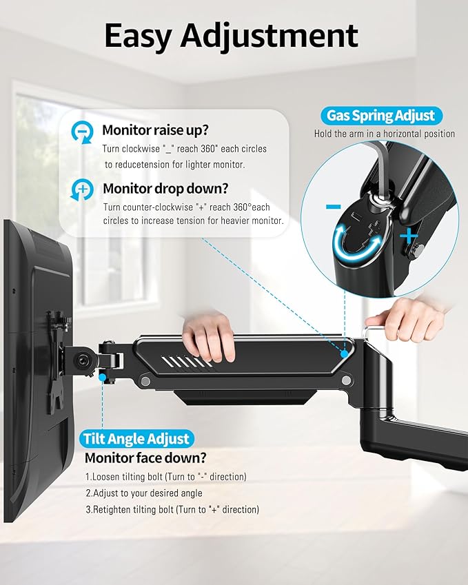 MOUNTUP Single Monitor Wall Mount for Max 32 Inch Computer Screen, Fully Adjustable Monitor Arm, Wall Mount Monitors Holder Support 4.4-19.8lbs Display, VESA Bracket Fit 75x75mm, 100x100mm (Pack of 2)