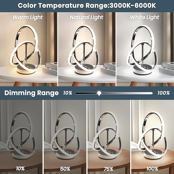 Modern Spiral Table Lamps, LED Modern Table Lamp, Chrome Decor Bedside Light with Touch Control, 3 Color Dimmable Nightstand Lamp for Bedroom, Side Small Table Lamp for Living Room
