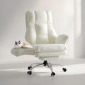 Big and Tall Office Chair, Flip Armrests for Pets & Cross Legged Sitting, Executive Ergonomic Computer Gaming Chair with Foot Rest, Teddy Fleece Wide Seat Reclining Desk Chair, White Vanity Chair