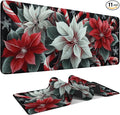 Christmas Flowers Extended Gaming Mouse Pad 31.5x11.8inches Large Desk Mat Anti-Slip Rubber Base & Durable Stitched Edges for Gamers Smooth Mouse Writing Surface for Desk Office/Home