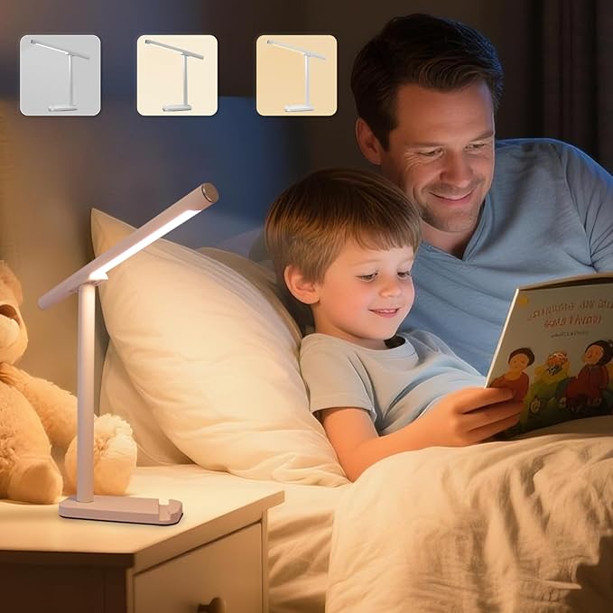 2 In 1 Led Desk Lamp - Outdoor Magnetic Desk Lamps for Home Office Study Bedroom , White Desk Lamps with Phone Holder & USB Charging Port, 3500-6500K Touch Control Dimming & 5 Brightness Levels