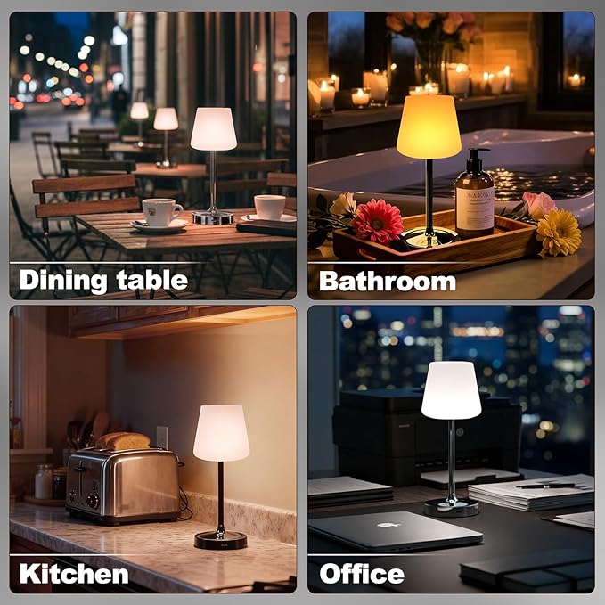 Small Shower Lamp Waterproof: Table Lamp with 4000mAH Battery - Rechargeable 3 Dimmable Cordless LED Lamp for Desk Bedroom Living Room Bathroom - Black Touch Light for Parents Kids