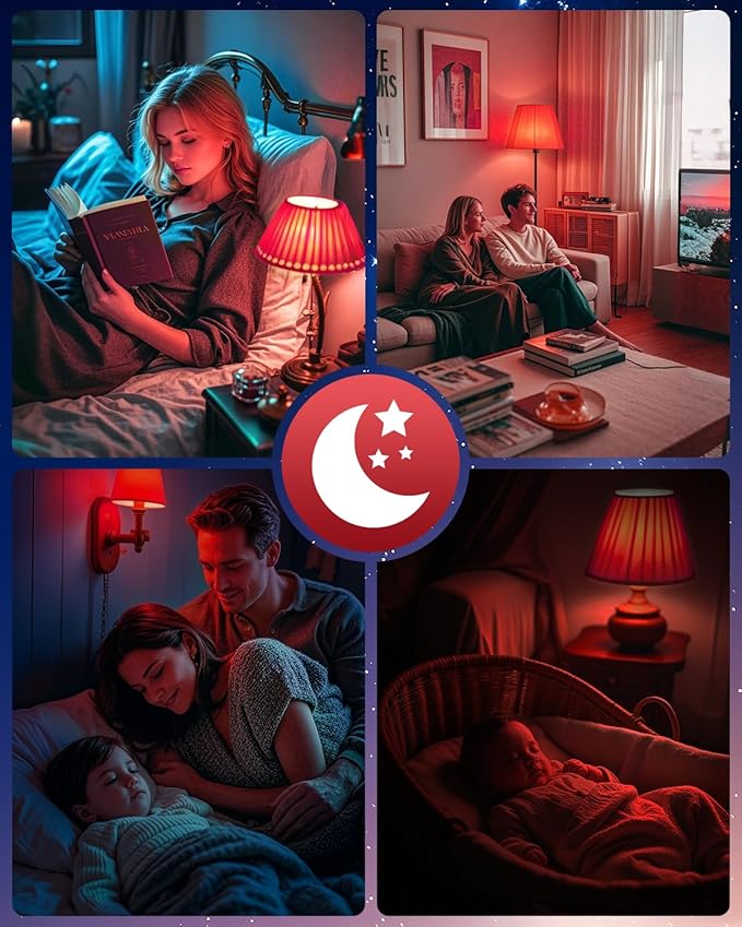 Neporal 3W 625nm Red Light Bulbs for Sleep, 100% Blue Light Blocking Bulb, Red Light Night Light for Melatonin Promoting, A19 40W Equivalent Dim Light Bulbs for Bedroom, Baby Nursery,2 Pack