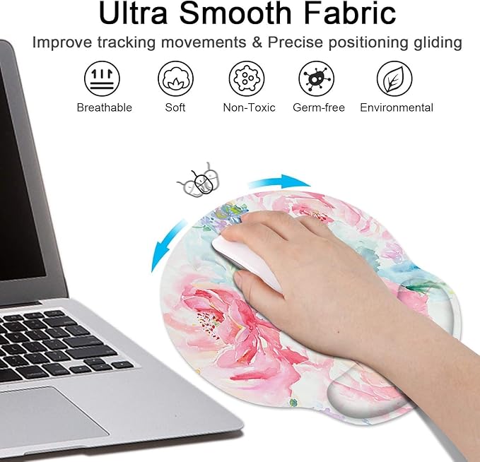Britimes Flower Painting Watercolor Abstract Ergonomic Mouse Pad Set with Wrist Rest Non-Slip Rubber Base Wrist Cushion Support and Coasters Mousepad with Wrist Support for Computer Keyboard and Desk
