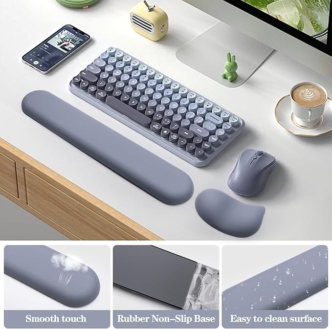 Wrist Rest for Keyboard and Mouse Pad, Ergonomic Memory Foam Keyboard Wrist Rest Set, Luxe Leather, Non-Slip Desk Accessories for Office and Home (Blue)