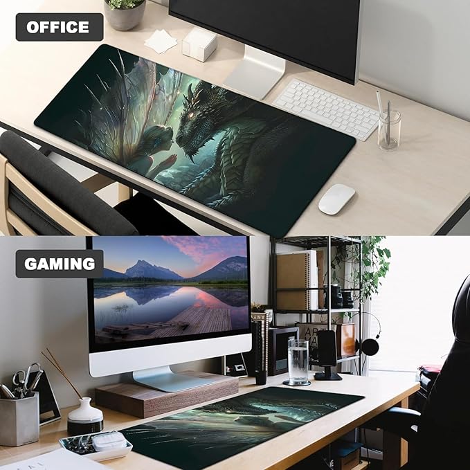 Enchanted Fairy and Ancient Dragon Gaming Mouse Pad,12x31.5in Non-Slip Rubber Magical Desk Mat,Large Extended Fantasy Mousepad for Office Home Laptop,Mice Pads Gifts,Game Lover Deskmat Decor