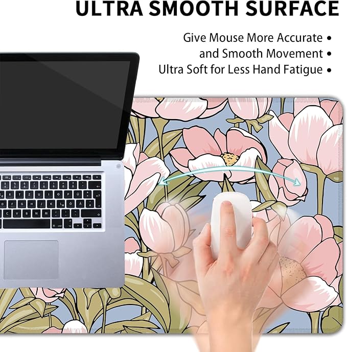 Desk Mat, WatercolorTulip Flowers XXL 35.4"x15.7"Large Gaming Mouse Pad, 3mm Thick Gaming Keyboard Pad,Desk Pad Non-Slip Rubber Base with Stitched Edges for Office Game Home Decor