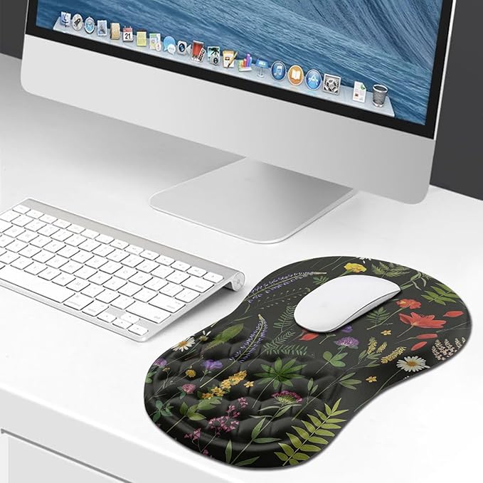 Hokafenle Ergonomic Mouse Pad Wrist Support, Wrist Rest Mousepad for Carpal Tunnel with Integrated Memory Foam Slope Massage Bulge (11.8x7.9 inch,Flowers)