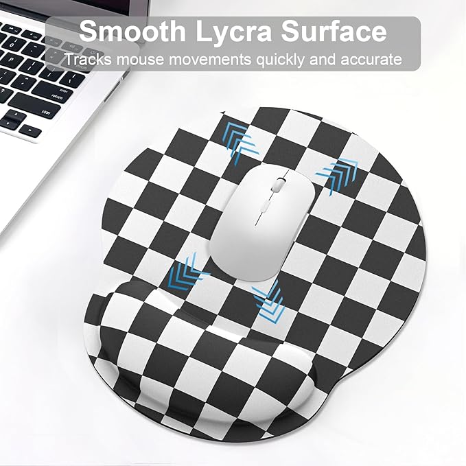 Ergonomic Mouse Pad with Wrist Rest and Keyboard Wrist Rest, Mousepad and Keyboard Pad, Non-Slip Rubber Base, Mouse Pad with Wrist Support for Gaming, Computer, Office, Black Checkered