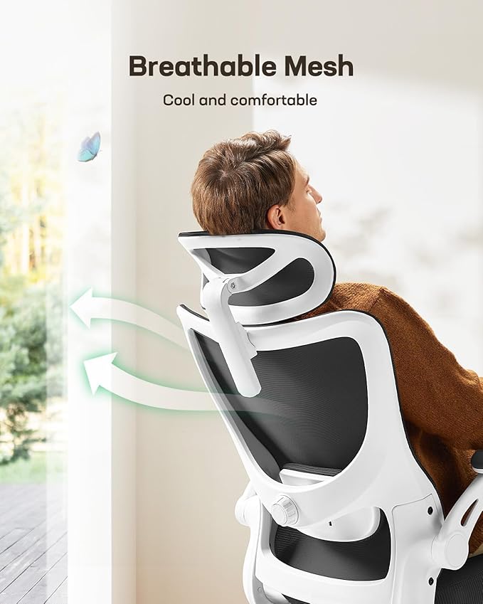 Marsail Ergonomic Office Chair: Office Desk Chair with High Back Mesh and Adjustable Lumbar Support Rolling Work Swivel Task Chairs with Wheel 3D Armrests and Headrest