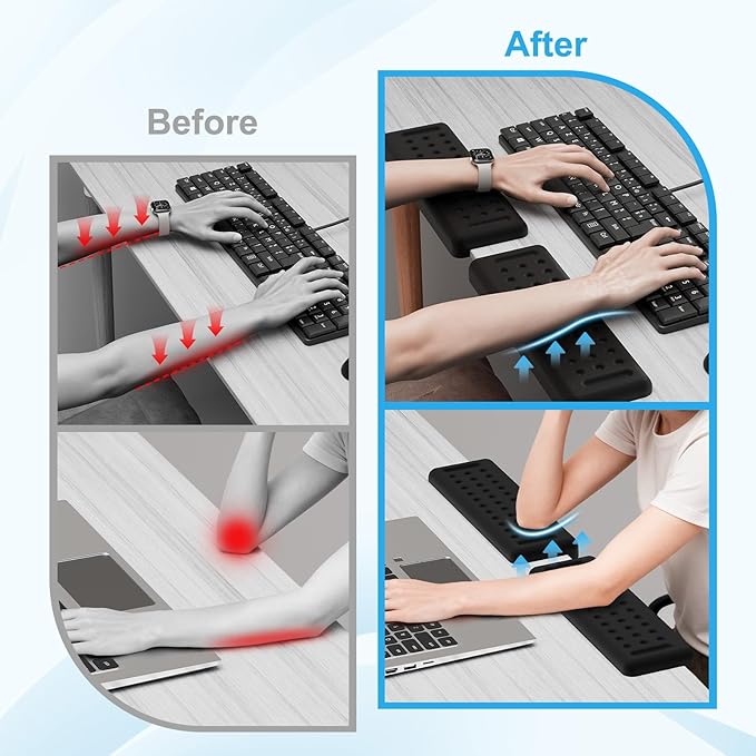 Leolee L-Shaped Desk Elbow Pads for Desk, Black Memory Foam Arm Rest for Desk with Non-Slip Base, Ergonomic Desk Edge Cushion, Wrist Rest for Computer Keyboard, Typing, Office, Home (2 Piece)