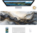 Black Marble Mouse Pad, 31.5 x 11.8 Large Desk Mat with Stitched Edges & Non-Slip Base, Mousepad for Office, Home, Work