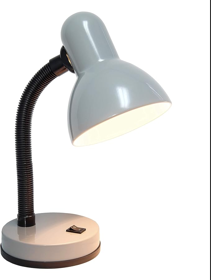 Simple Designs LD1088-SLV 14.25" Sleek and Sturdy Classic Gooseneck Study Desk Lamp, Gray