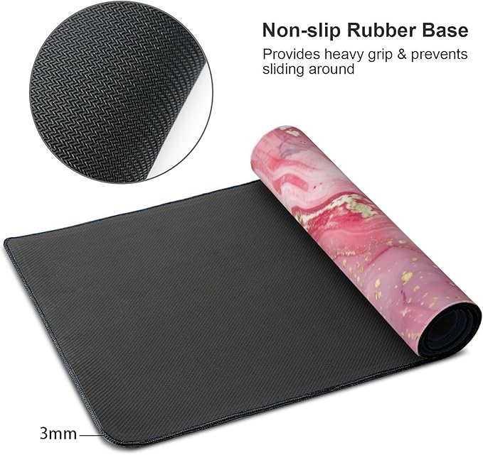 Desk Mat, Pink Marble XXL 35.4"x15.7"Large Gaming Mouse Pad, 3mm Thick Gaming Keyboard Pad,Desk Pad Non-Slip Rubber Base with Stitched Edges for Office Game Home Decor