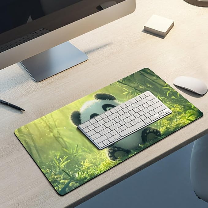 Large Ergonomic Gaming Mouse Pad Panda Joy - Adorable Baby Panda Theme with Non-Slip Base Water-Resistant Surface and Stitched Edges 30x60cm