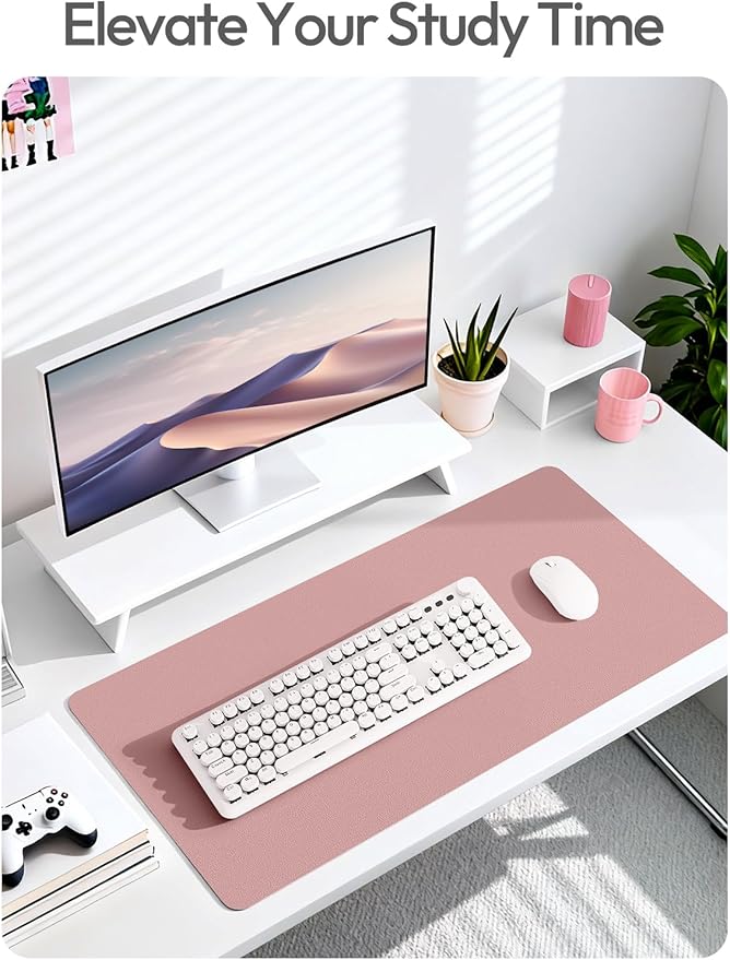 YSAGi Leather Desk Protector, Office Mat, Large Mouse Mat, Non-Slip PU Leather Blotter, Laptop Desk Pad, Waterproof Writing Pad for Office and Home (Pale Mauve, 23.6" x 13.8")