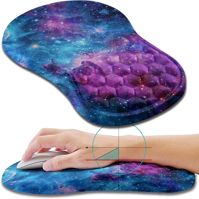 Hokafenle Ergonomic Mouse Pad Wrist Support, Wrist Rest Mousepad for Carpal Tunnel with Integrated Memory Foam Slope Massage Bulge (11.8x7.9 inch,Galaxy Nebula Space)
