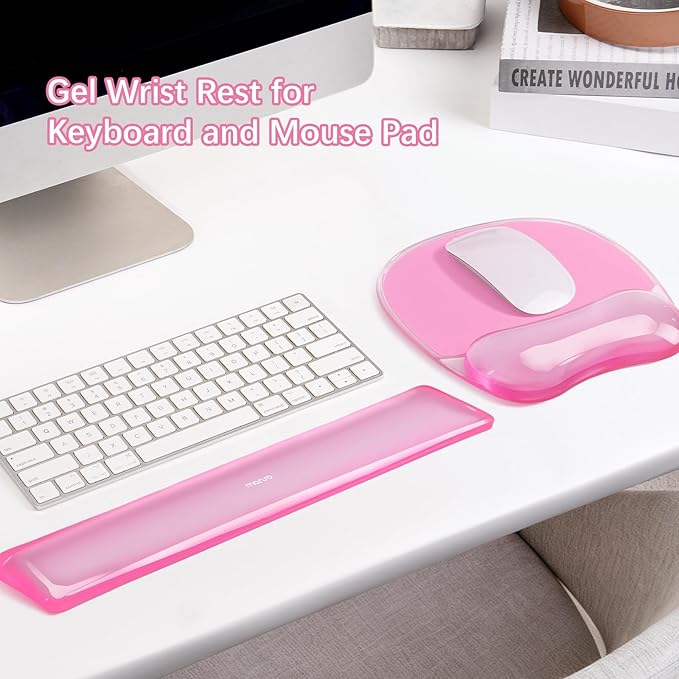 MOSISO Gel Wrist Rest Support for Mouse Pad&Keyboard Set, Irregular Oval Ergonomic Mousepad Keyboard Pad Non-Slip Base Home/Office Cooling Gel Easy Typing Pad for Computer Laptop, Pink