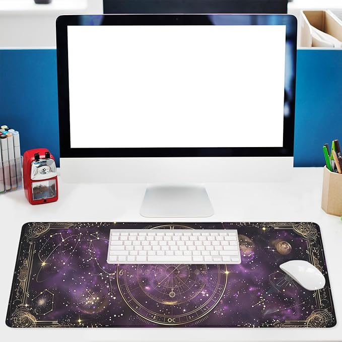 Purple Star Moon Card Desk Pad Mouse Pad Mysterious Galaxy Large Gaming Mouse Mat with Stitched Edges,Non-Slip Waterproof Rubber Base Mous Mat 35.4"x15.7" Office Computer Keyboard Laptop Home