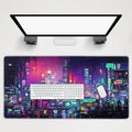 aportt Retro Japanese Anime Gaming Mouse Pad Extended Cool Dark Purple Red Vaporwave City Large Desk Mat Big Mousepad Non-Slip Rubber Base Stitched Edge Long Desk Pad for Desktop Computer,40×20 Inch