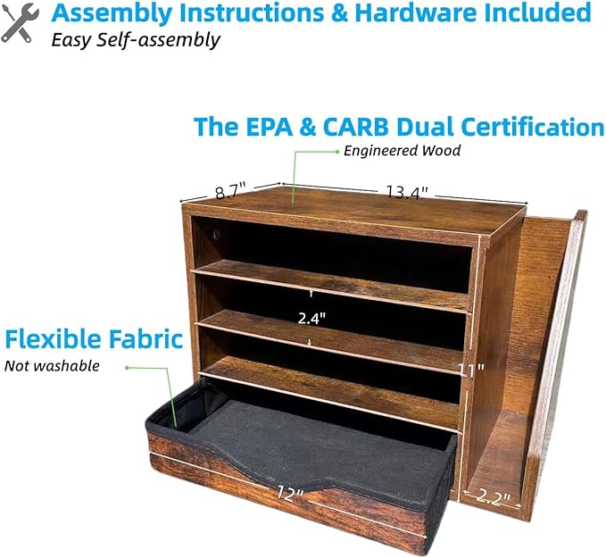 Wooden file Organizer with Drawer, Office Wood Desk Organizer with drawers, with 4 Adjustable Shelves, Mail Sorter with Drawer, Office Desk Paper Holder, Brown,assembly required