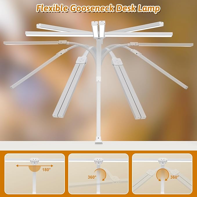LED Desk Lamp for Office Dorm Home - Eye Caring Desk Light with Timer, Remote Control 24W Brightest Dual Screen Computer Monitor Gooseneck Dimmable Table lamp with Anti-Glare Cover Clamp & Base