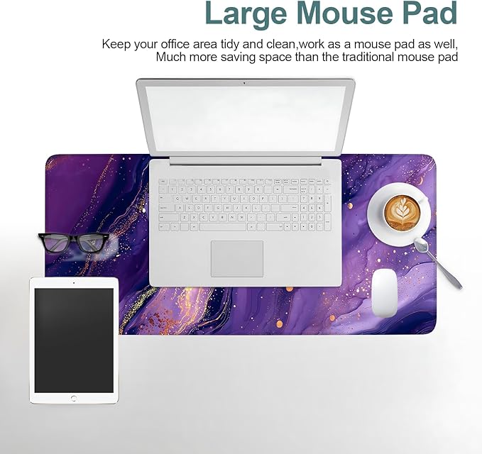 Purple Marble Extended Gaming Mouse Pad 31.5x11.8inches Large Desk Mat Anti-Slip Rubber Base & Durable Stitched Edges for Gamers Smooth Mouse Writing Surface for Desk Office/Home