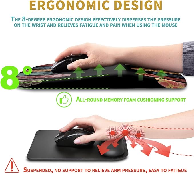 Hokafenle Ergonomic Mouse Pad Wrist Support with Massage Design, Wrist Rest Mousepad with Memory Foam&Non-Slip PU Base, Mouse Pads for Wireless Mouse & Desk (12x8 inch,Paw)