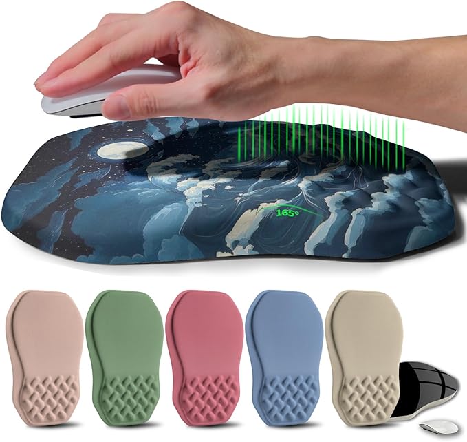 Ergonomic Raised Mouse Pad Wrist Support with Bilateral Slope Memory Foam Mousepad for Wrist Rest and Carpal Tunnel 11.8x7.9〃Indigo Fury Wave