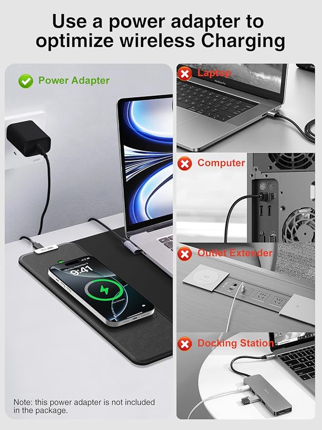 2-in-1 Mouse Pad with Wireless Charging, Gaming Mouse Pad, 31.5"x11.8" Large Desk Mat for Laptop/Keyboard, Waterproof Smooth Surface, Non-Slip Base, No Adapter