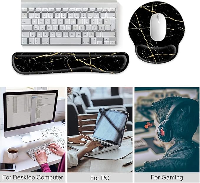 Keyboard Wrist Rest and Mouse Pad, Ergonomic Memory Foam Mouse Pad Wrist Support, Non-Slip Mouse Pad and Keyboard Wrist Support, Comfortable Mousepad with Wrist Rest for Game, Office
