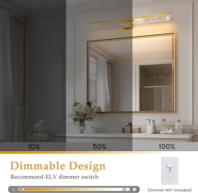 39-Inch Brushed Gold Vanity Light Fixture, 28W Dimmable LED Modern Light Bar for Bathroom Mirror, Restroom, Bedroom (3000K)