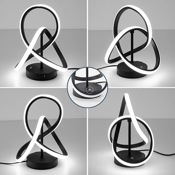 Modern Spiral Table Lamps, LED Modern Table Lamp, Black Decor Bedside Light with Touch Control, 3 Color Dimmable Nightstand Lamp for Bedroom, Side Small Table Lamp for Living Room