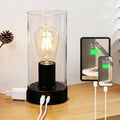 Bedside Table lamp for Bedroom -Touch Lamp with USB-A+C Charging Ports & AC Outlet. Nightstand Lamp with Black Base Glass. Stepless Dimming Small Lamp for Bedroom, Dorm, Office, Kids Room, Living Room