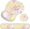 Ergonomic Mouse Pad with Wrist Rest and Keyboard Wrist Rest, Gel Mousepad and Wrist Rest for Computer Keyboard, Non-Slip PU Base, Mouse Pad Wrist Support for Gaming, Pink Yellow Flowers