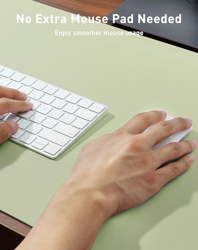 Aothia Faux Leather Desk Mat - Large Mouse Pad, Non-Slip PU Leather Blotter, Waterproof Writing Surface for Office and Home (Grass Green, 40" x 24")