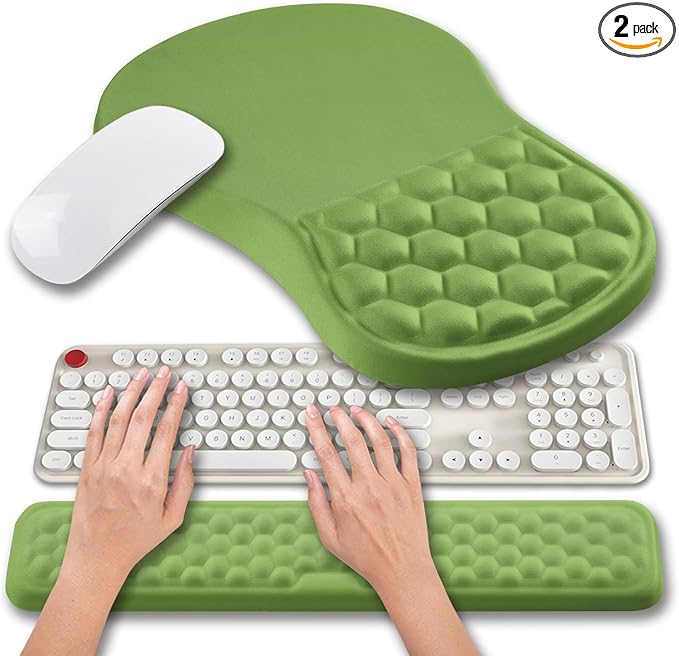 Hokafenle 2 in 1 Ergonomic Mouse Pad Wrist Support & Wrist Rest for Computer Keyboard Set, with Memory Gel Massage Bulge Design (2In1 Set, Grass Green)