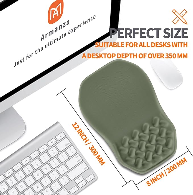 Ergonomic Slope Mouse Pad Wrist Support, Wrist Rest Mousepad for Carpal Tunnel with Massage Bulge and Slow Rebound Memory Foam (12x8 inch, Olive Green)