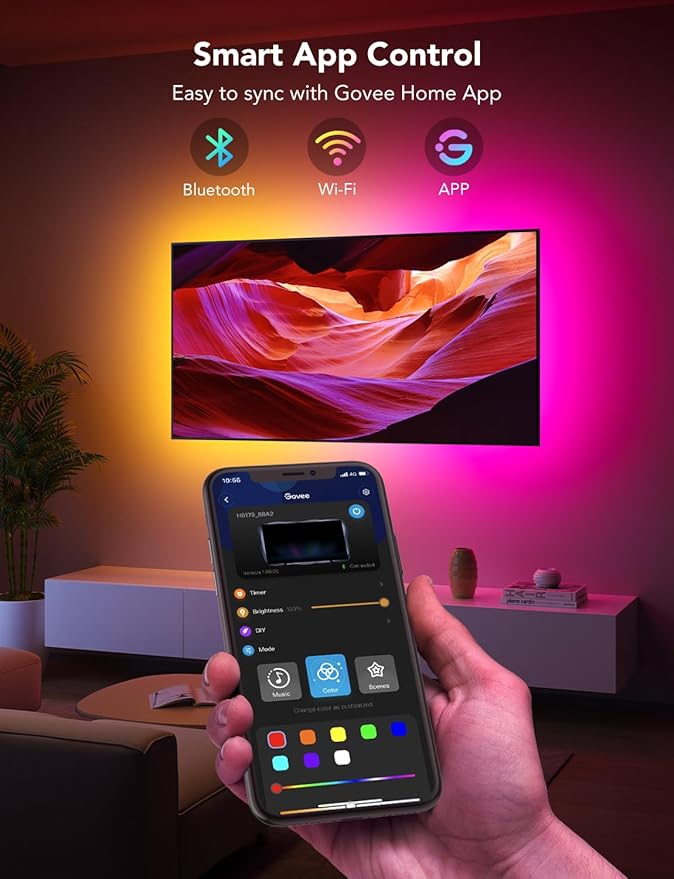 Govee TV LED Backlight Strip, RGBIC Smart LED Backlight for 40-50inch TVs, Music Sync, Wi-Fi Bluetooth & App Control, Works with Alexa & Google Assistant, 77 Scene Modes, Adapter