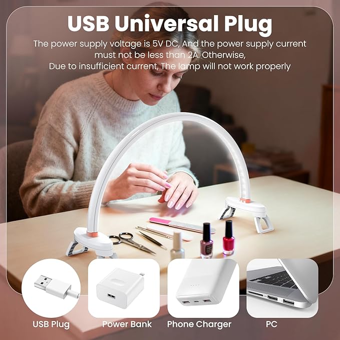 Yokilly Arc Half Moon Light: 16" Half Moon Light with Foldable Bracket for Desk Salon Table Use - No Flicker & Shadow-Free Desk Lamp with Stepless Brightness 3000-6500K for Manicurist Nail Tech