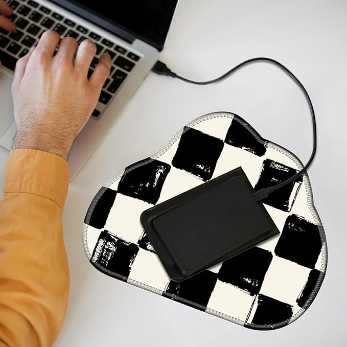 Cute Mouse Pad Plus 1 Coaster, Small Gaming Mouse Mat 11.8 x 9.45 inches, Travel Mouse Pads with Durable Stitched Edges Non-Slip Base, Black White Checkered Decor Mousepad for Office Home